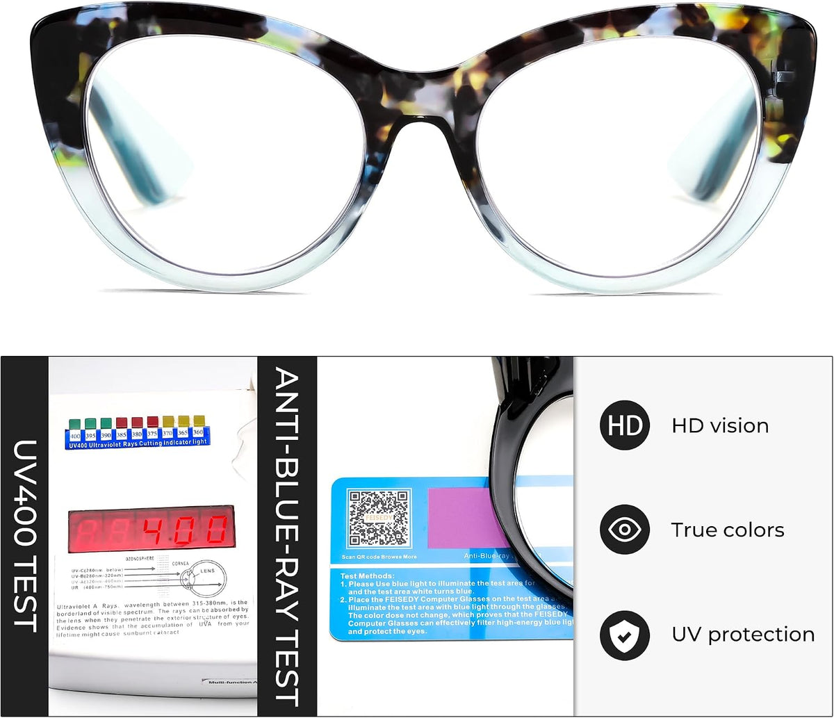 商品图片 18 | B0DFPWRH8W | FEISEDY Cat-Eye Blue Light Reading Glasses for Women Thick Fashion Anti- Glare Digital Eyestrain Readers B0230