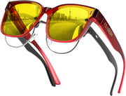 Yellow Lens - Gradual Wine Red Frame / 64 Millimeters | B0DPWKC65C | FEISEDY Sunglasses That Fit Over Glasses for Women Men UV400 B0269