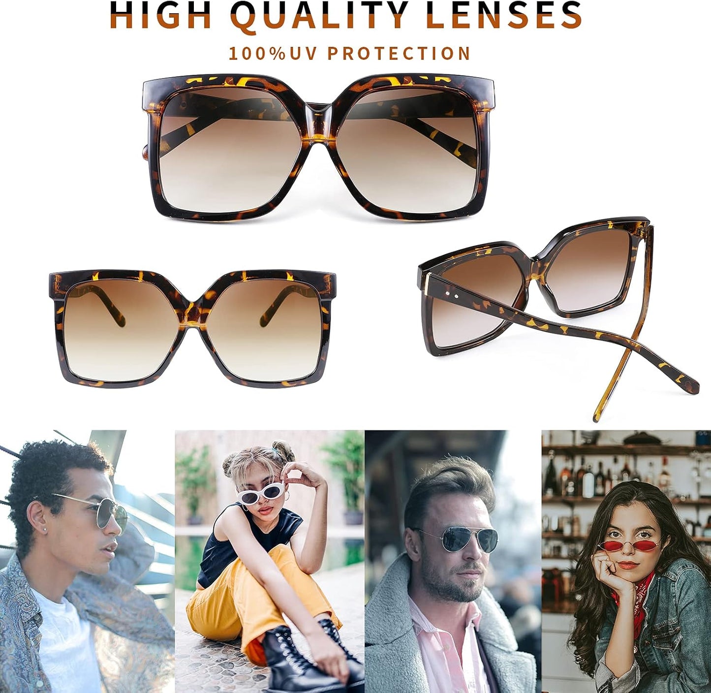 商品图片 7 | B095BFB4R9 | FEISEDY Oversize Square Frame Butterfly Sunglasses Simple Fashion Style Bent Legs Design Eyewear B2762