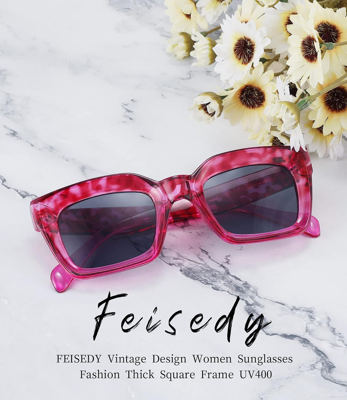 ÉÌƷͼƬ 37 | B07MNGNLNT | FEISEDY Classic Women Sunglasses Fashion Thick Square Sun Glasses B2471