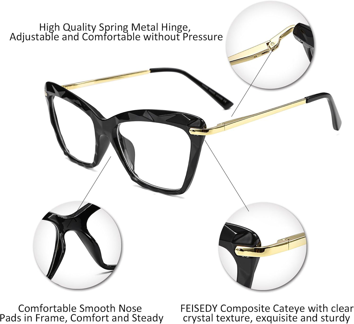 商品图片 38 | B07FR6SSY6 | FEISEDY Cat Eye Glasses Frame Clear Lenses Lightweight Eyewear for Women B2440