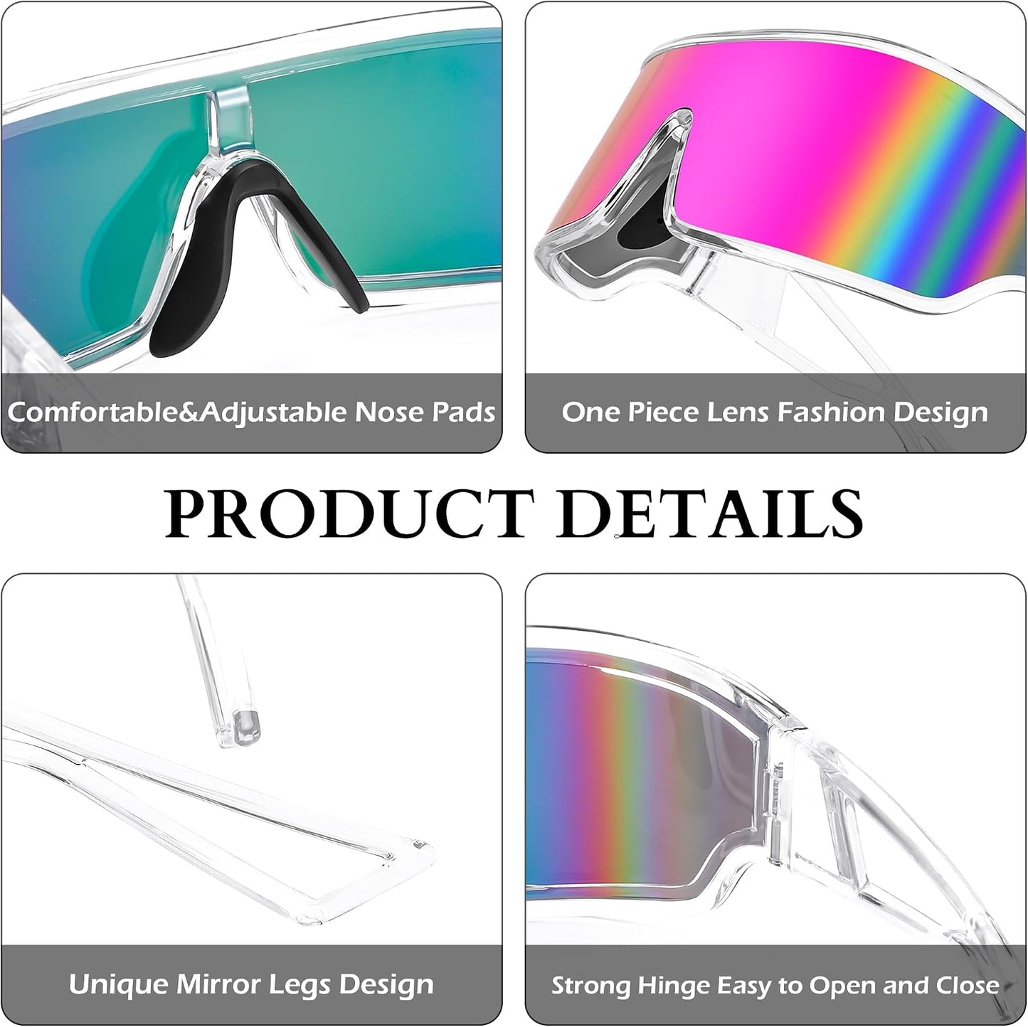 商品图片 4 | B0D3PKKSD9 | FEISEDY Trendy Futuristic Wrap Sunglasses Flat Top Mirrored One Piece Lens Reflective Sun Glasses for Women Men B0161