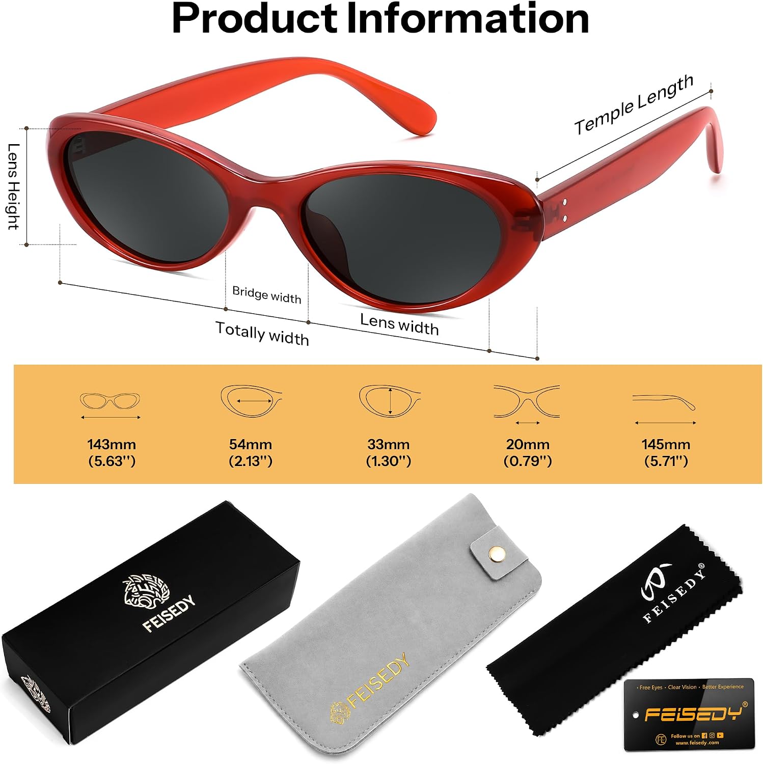 商品图片 21 | B0H6WC71MZ | FEISEDY Retro Oval Polarized Sunglasses for Women Cat Eye TR90 Shades B0460