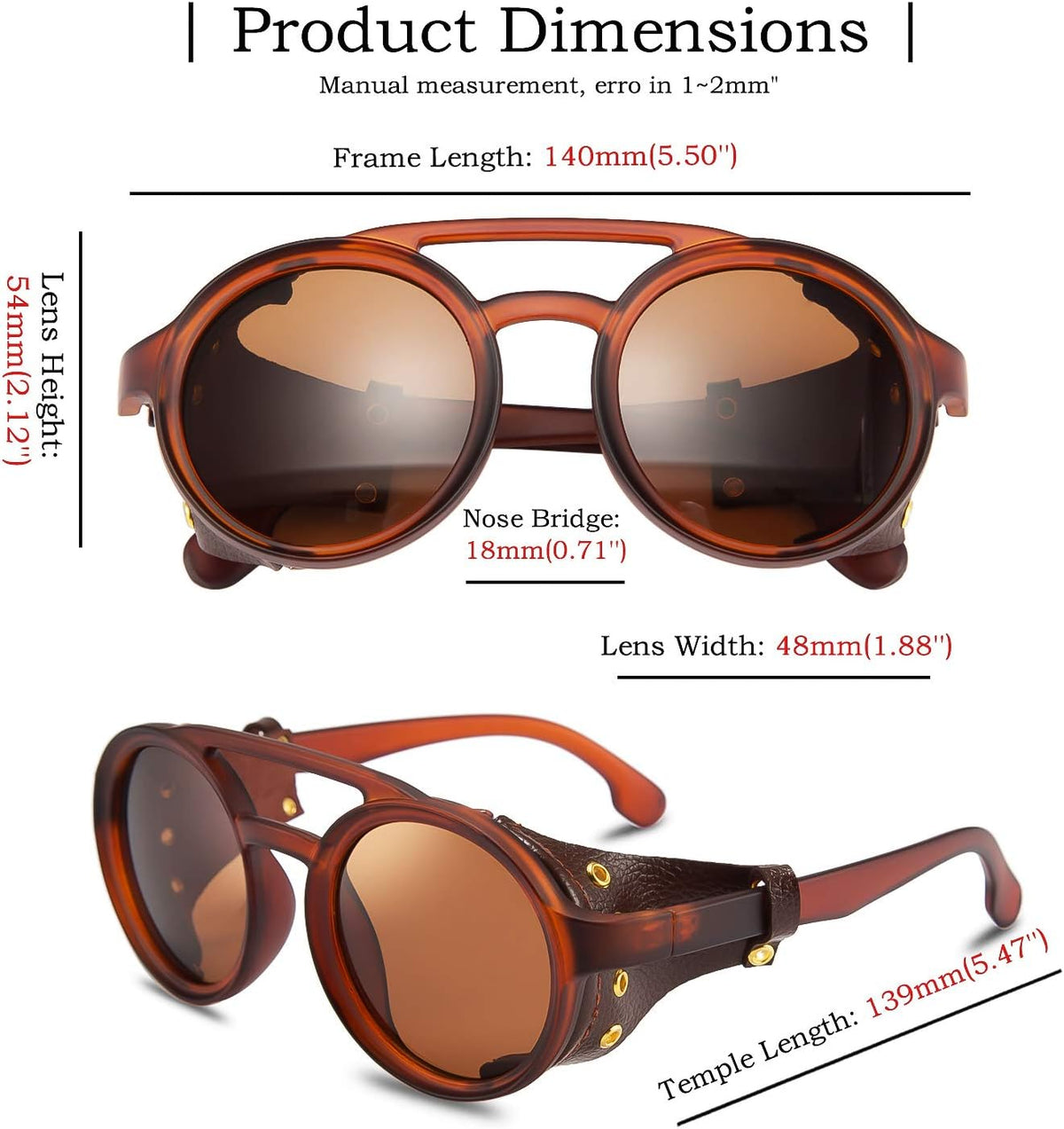 ÉÌƷͼƬ 31 | B09WN3J4YZ | FEISEDY Retro Round Steampunk Sunglasses Women Men Leatherwear B2532