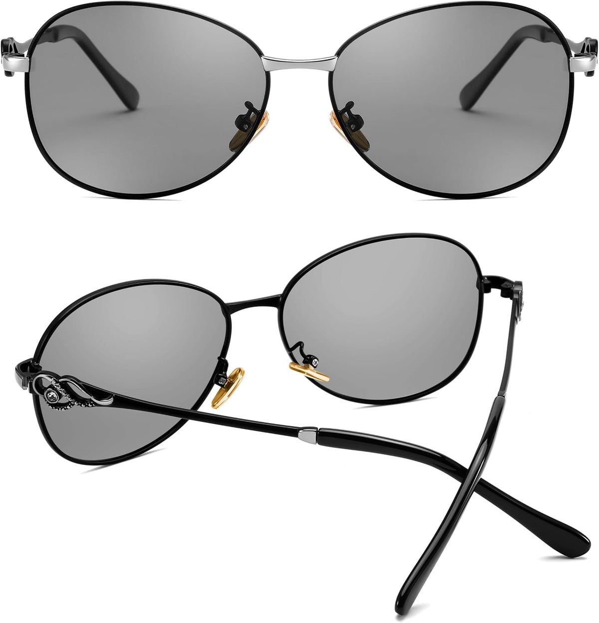ÉÌƷͼƬ 2 | B0DCZMV6Y9 | FEISEDY Oval Photochromic Polarized Sunglasses Women Retro Metal Rhinestone Sunglasses Classic UV400 Protection B1119