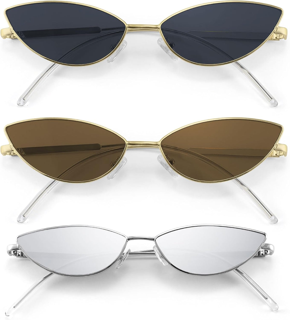 2pack Smoke + Brown + Silver / 58 Millimeters | B0DZXL1TZK | FEISEDY Y2K Sunglasses for women Men Fashion Cateye Designer B2298