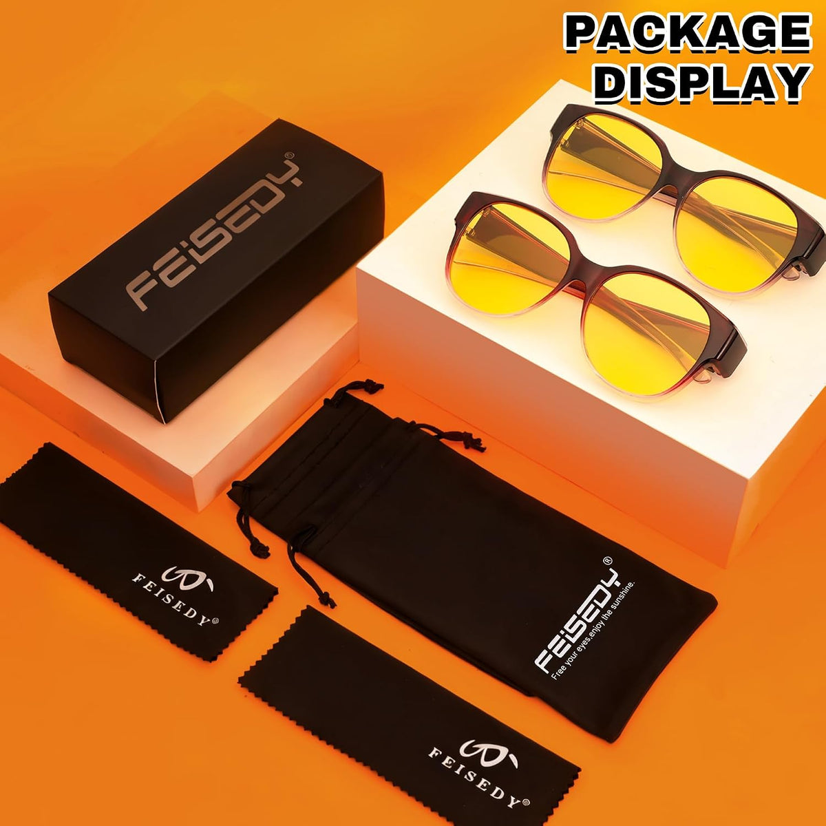 ÉÌƷͼƬ 23 | B0FX4NQCGM | FEISEDY 2Pack Night Driving Glasses Over Glasses with Yellow Lenses Fit Over Polarized Nighttime Sunglasses B0331