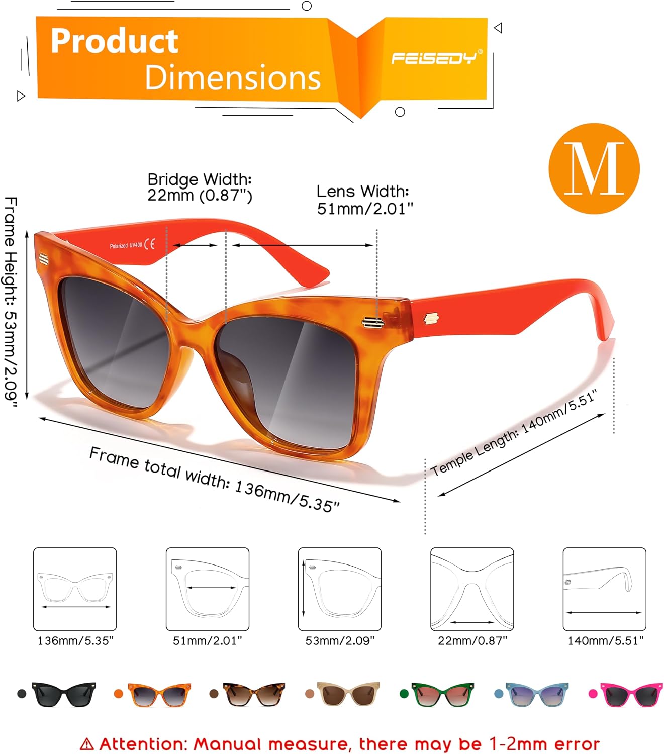 商品图片 12 | B0CJNSZC8B | FEISEDY Trendy Polarized Sunglasses, Retro Cateye Frame for Women, UV400 Protection Shades B0009