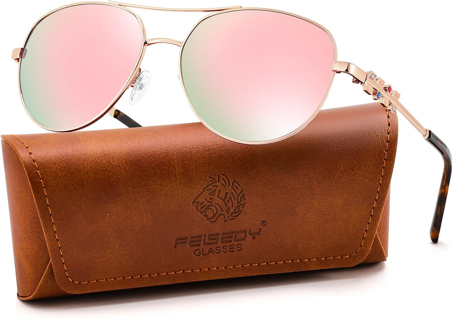 Rose Gold-pink / 59 Millimeters | B0H4QTS7R3 | FEISEDY Retro Aviator Sunglasses for Women Men UV400 Shades B0409