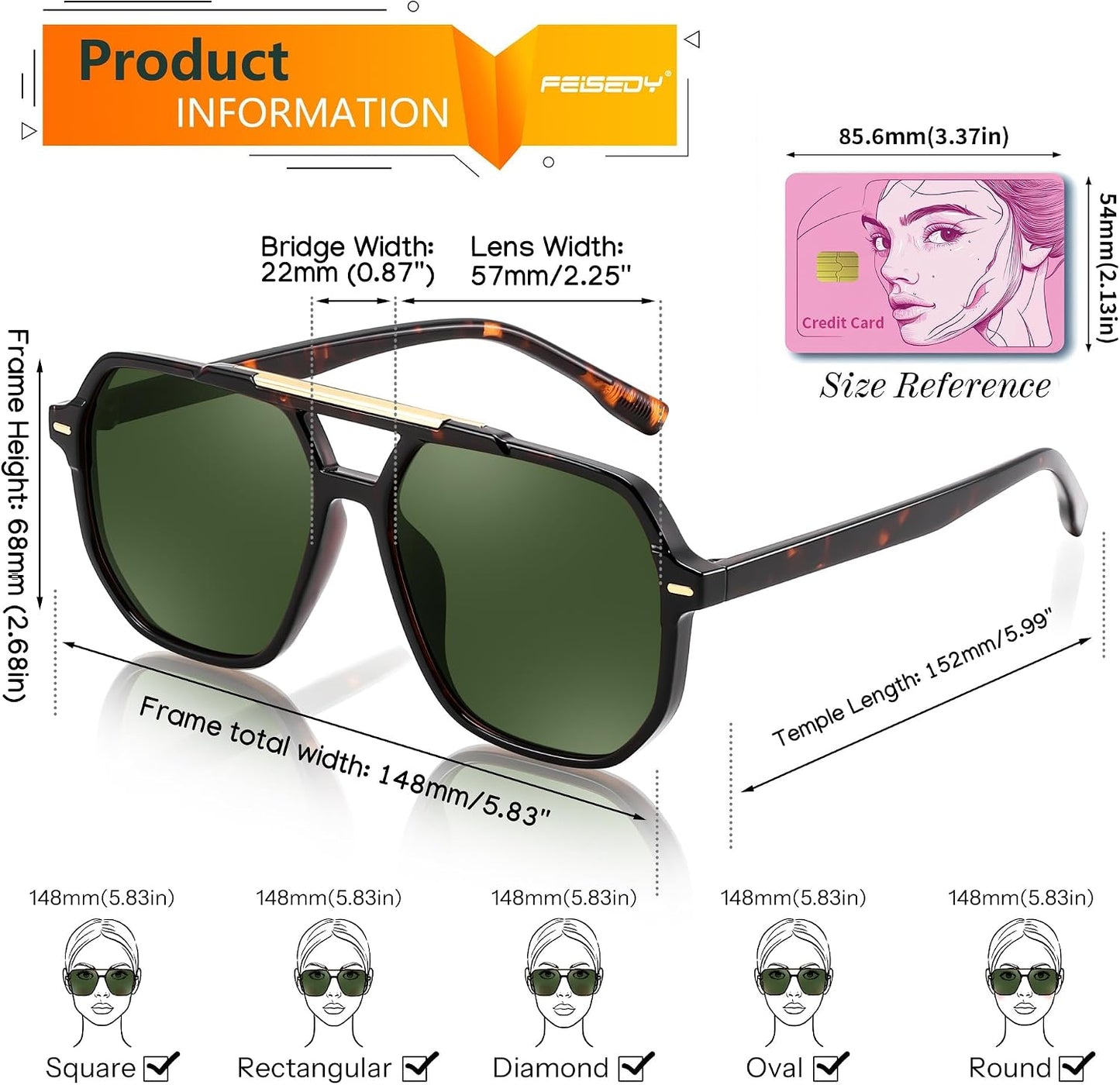 商品图片 41 | B0H71K72HH | FEISEDY Retro Aviator Sunglasses for Women Men 70s Square Sun Glasses B0281
