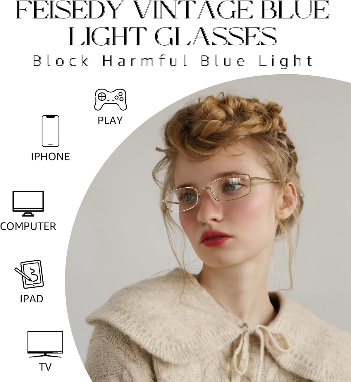 ÉÌƷͼƬ 3 | B0DQ3B3RQP | FEISEDY Vintage Blue Light Glasses for Women Metal Y2K Rectangle Glasses Gold Silver Fake Nerd Eyewear Frame B0271