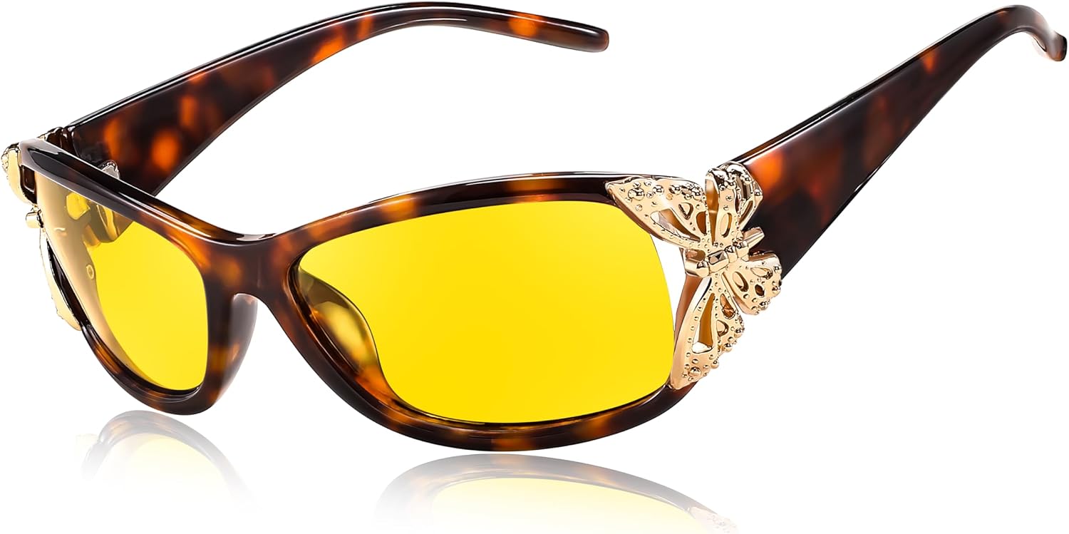 Z-butterfly(leopard) / 60 Millimeters | B0CRVGG2L7 | FEISEDY Classic Womens Night Glasses Driving Anti Glare Wrap Around Yellow Sunglasses B2548