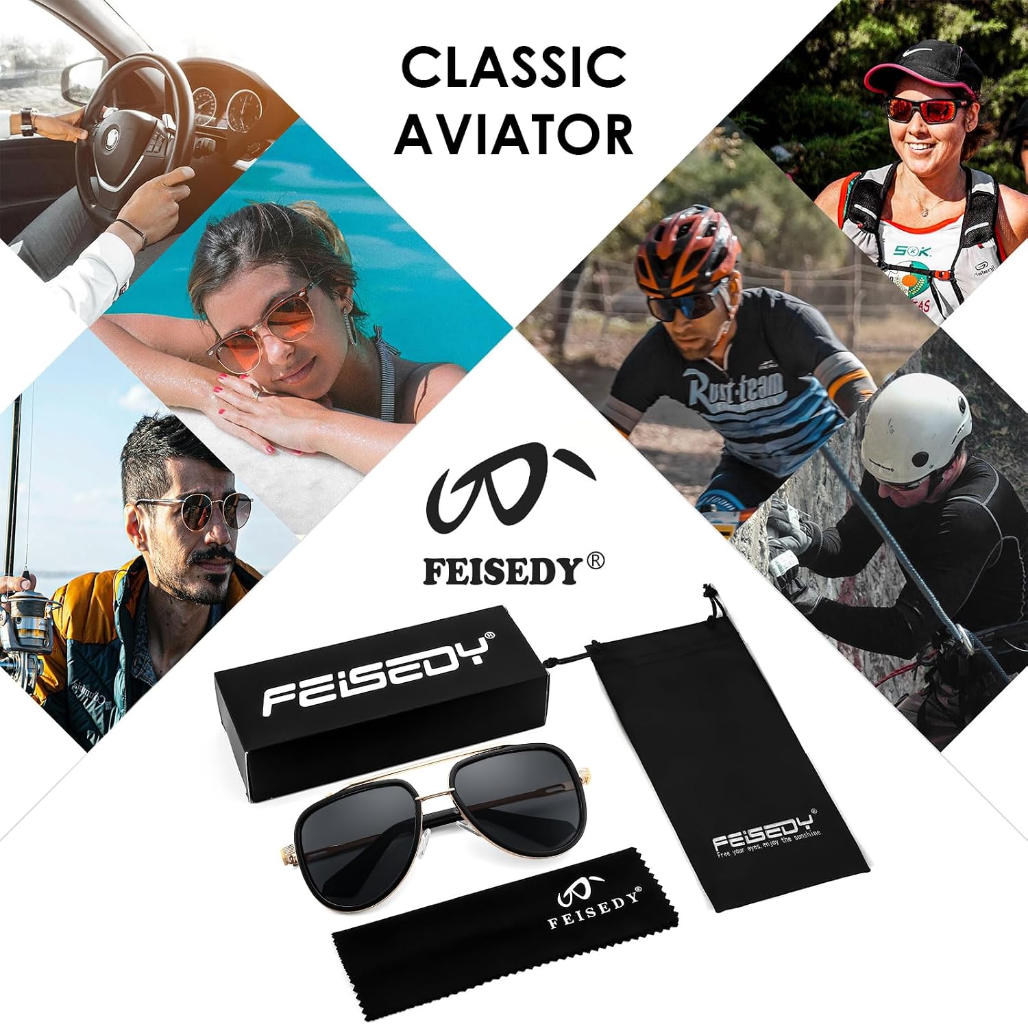 商品图片 12 | B0CF232CFR | FEISEDY Aviator Sunglasses Men Women, Square Retro 70s Vintage Classic Frame, UV400 Driving Fishing Golf Hiking B0036