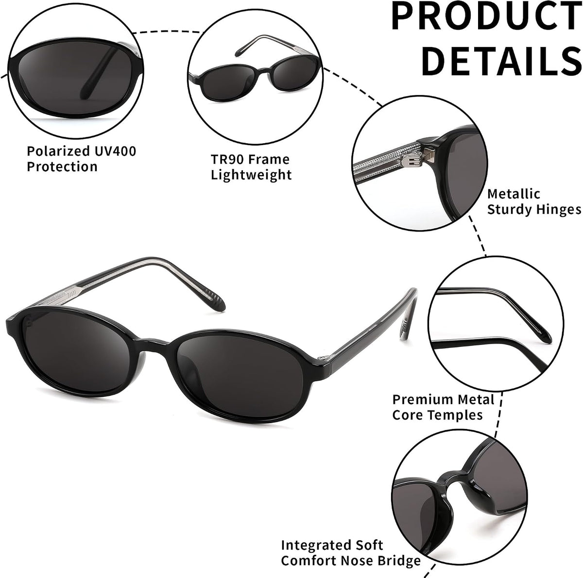 ÉÌƷͼƬ 5 | B0GY44LNSR | FEISEDY Retro Polarized Oval Sunglasses Women Men UV400 Protection B0447