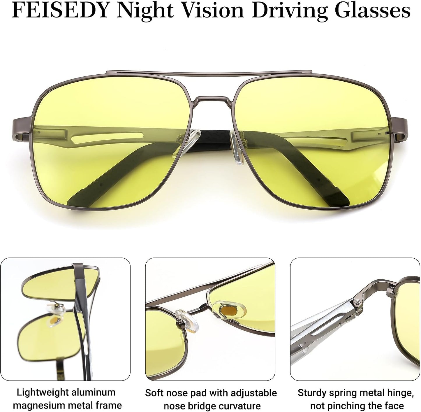 商品图片 4 | B0D6RBYFQB | FEISEDY Polarized Aviator Photochromic Sunglasses Men Women for Day and Night Driving Metal Frame B0172