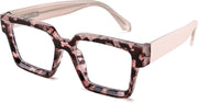 004 - Pink Leopard / 53 Millimeters | B0CDBFSRCC | FEISEDY Oversized Blue Light Glasses for Women Men TR90 Retro Square Anti Eyestrain Glasses Rectangle Fashion Frame B0037