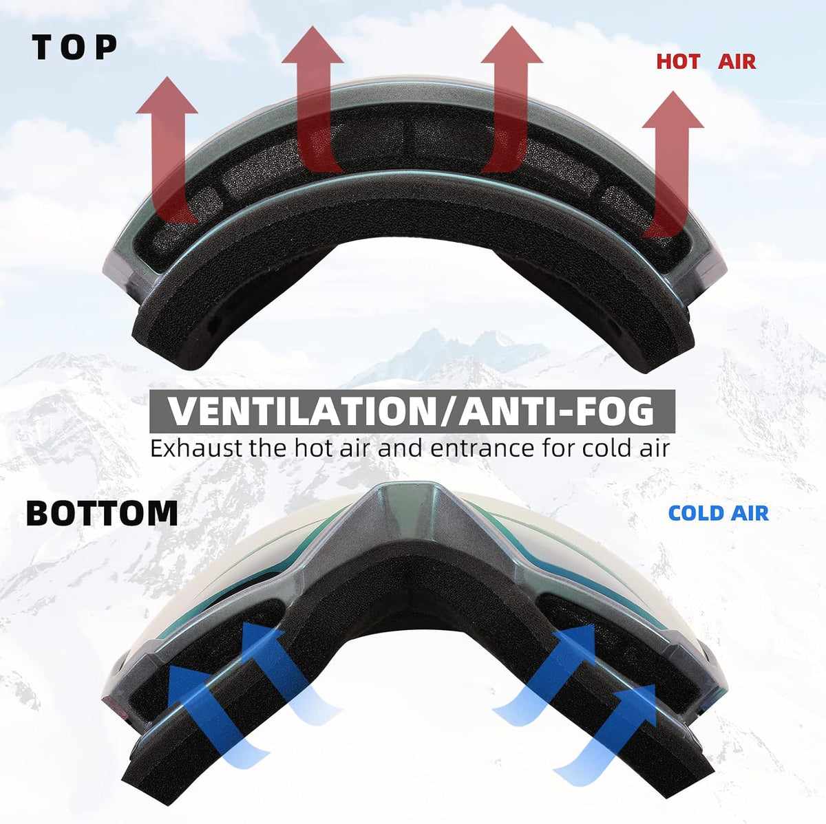 商品图片 9 | B0GHRB6WCQ | FEISEDY Ski Goggles, OTG Snow Sport Goggles for Adult Youth, Anti-Fog UV400 Protection Bendable Dual-Lenses B2961