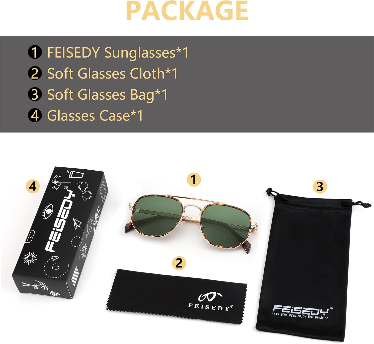 商品图片 21 | B0B38ZHMJL | FEISEDY Sunglasses Aviator Men Women 70s Sun Glasses Square Frame UV400 Protection B2953
