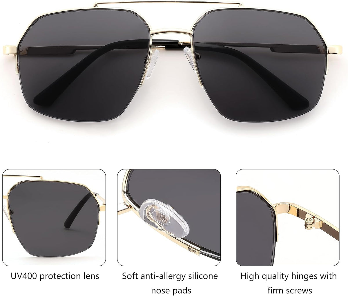 ÉÌƷͼƬ 4 | B0GL26QKYB | FEISEDY Retro Aviator Sunglasses Men Women Trendy Semi-Rimless B0383