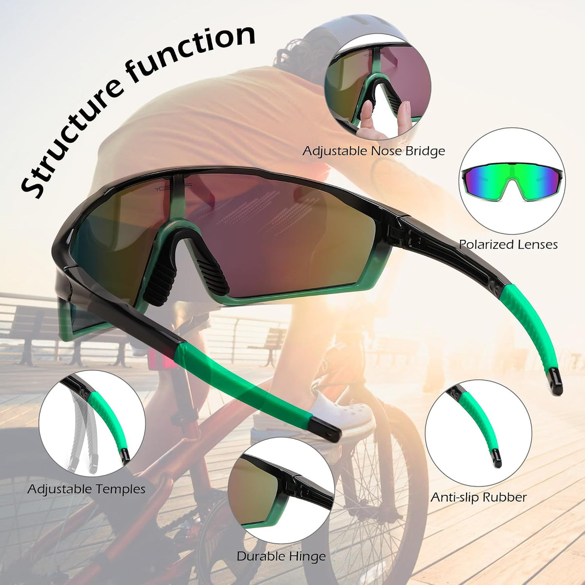 ÉÌƷͼƬ 25 | B0DFLMHFF6 | FEISEDY Kids Teens Baseball Polarized Sunglasses Lightweight TR90 Frame UV400 Sports Cycling Shades for Boys Girls B0186