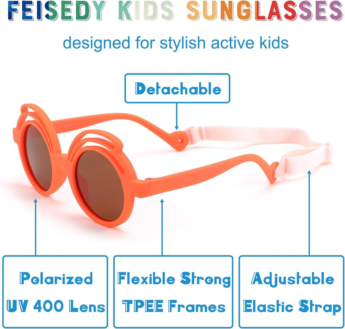 ÉÌƷͼƬ 35 | B0CQBTQZFP | FEISEDY Baby Polarized Round Sunglasses Flexible Rubber Shades with Strap for Infant Toddler Newborn Age 0-24 Months B0060