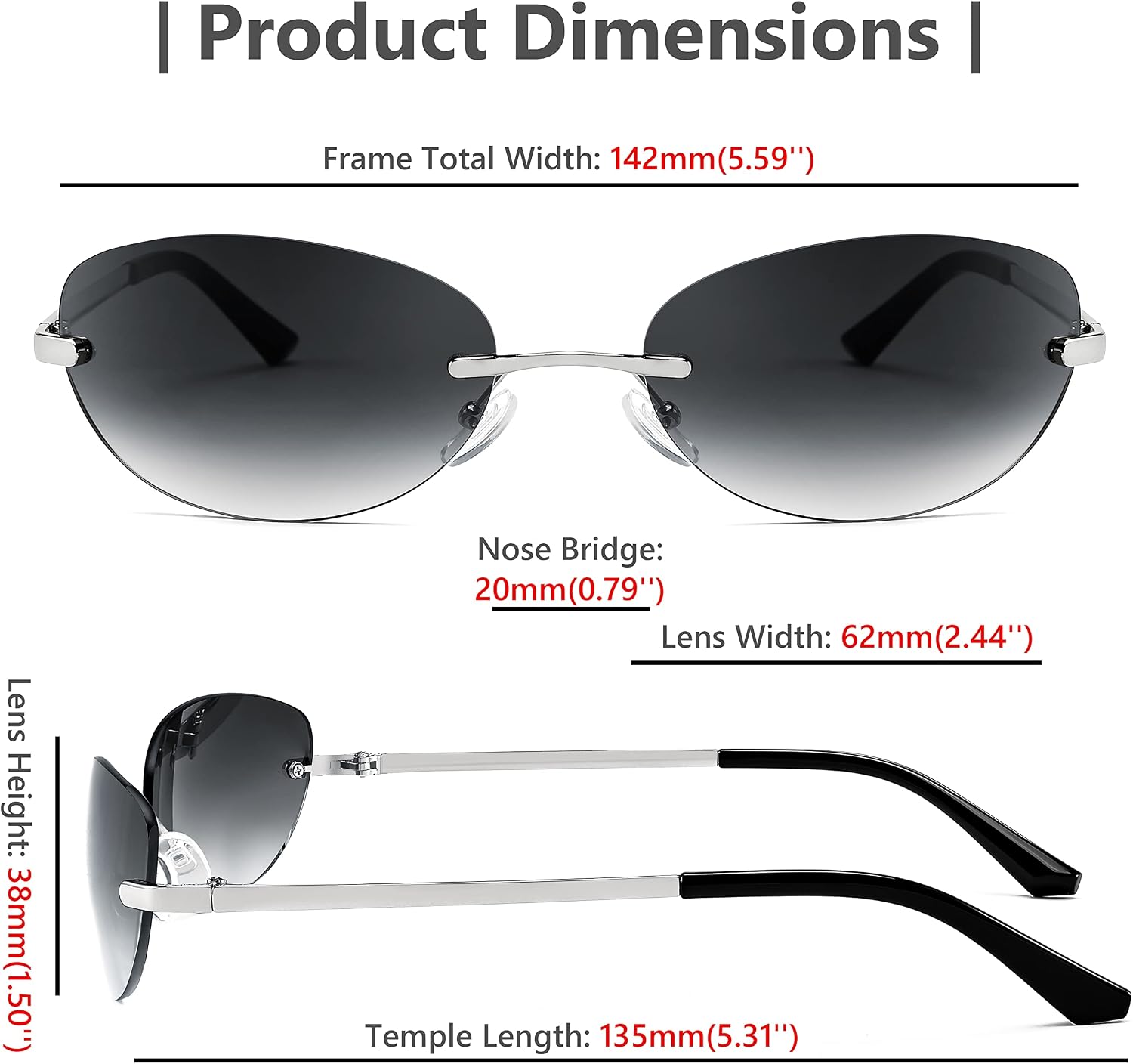 商品图片 27 | B0BZPBKFF1 | FEISEDY Trendy Rimless Oval Sunglasses for Women Men Retro 90s Eyewear Frame Y2K Glasses B2393