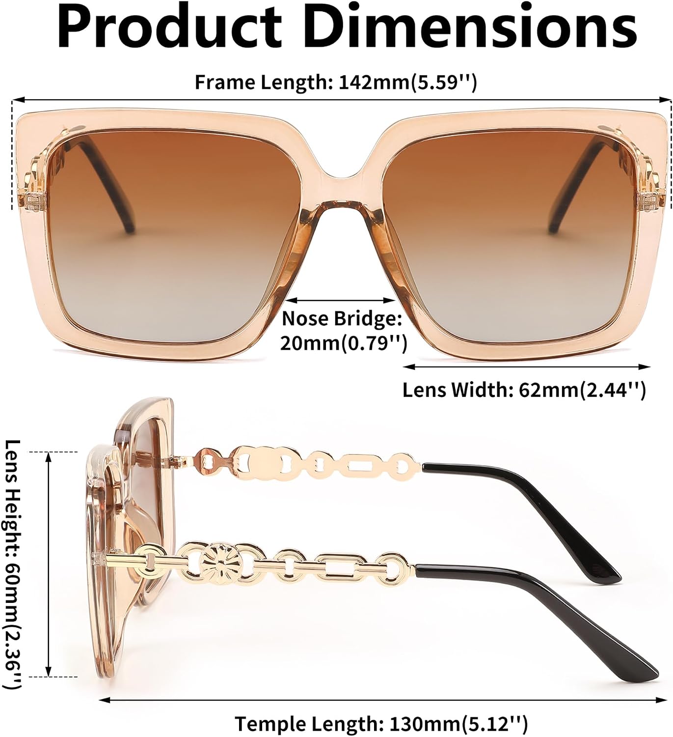 商品图片 62 | B08HVPGJW5 | FEISEDY Sunglasses Womens Trendy, Oversized Square Shades, Pearl Inlay Cat Eye Frame UV400 Protection B2625