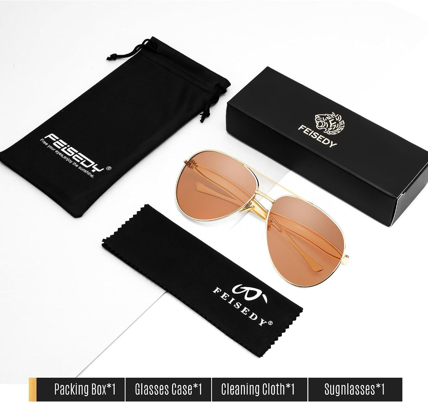 商品图片 22 | B0FKML2SSC | FEISEDY Oversized Aviator Sunglasses Women Men - Retro Gold Metal Chunky Frame, UV400 for Driving & Daily Wear B0311