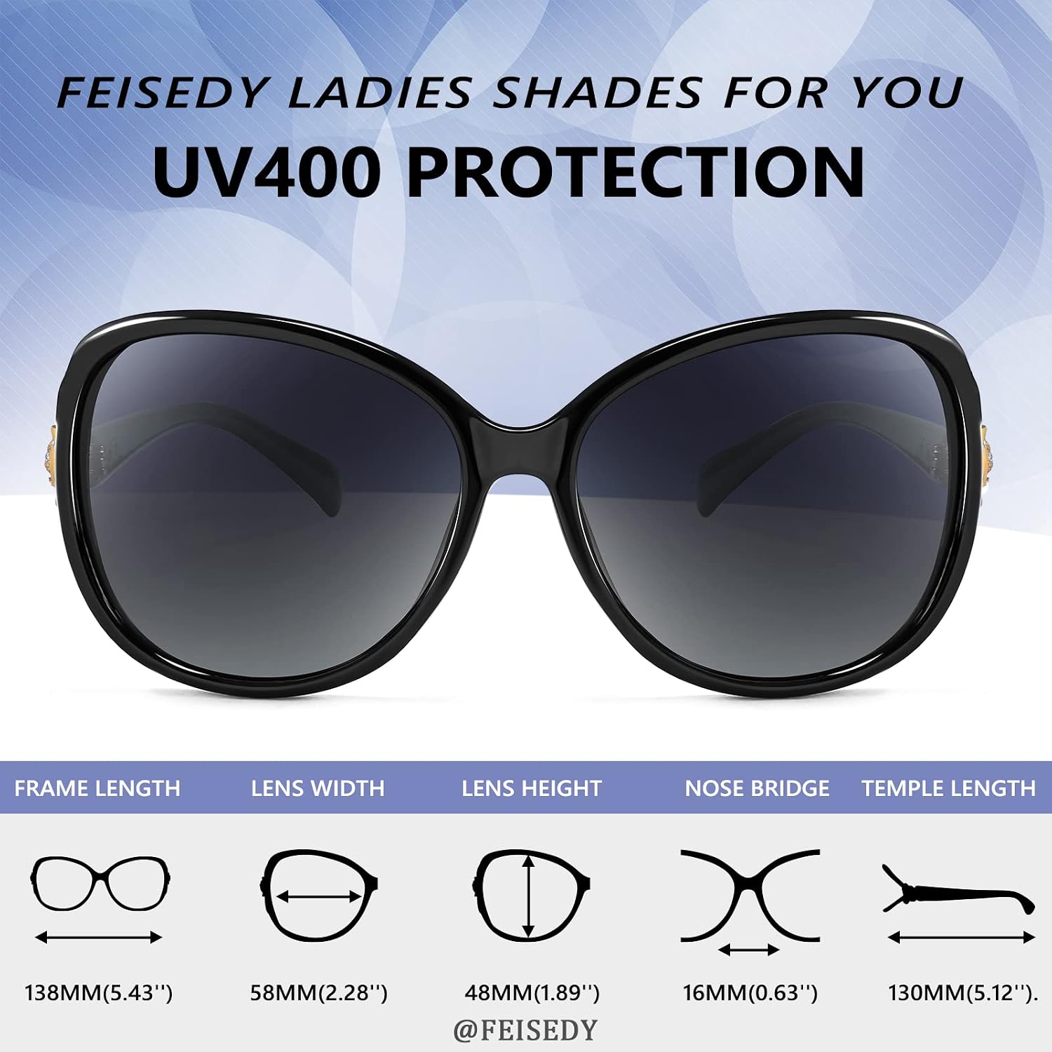 商品图片 5 | B08S7G8RRP | FEISEDY Oversized Polarized Sunglasses Women Men Large Shades B2730