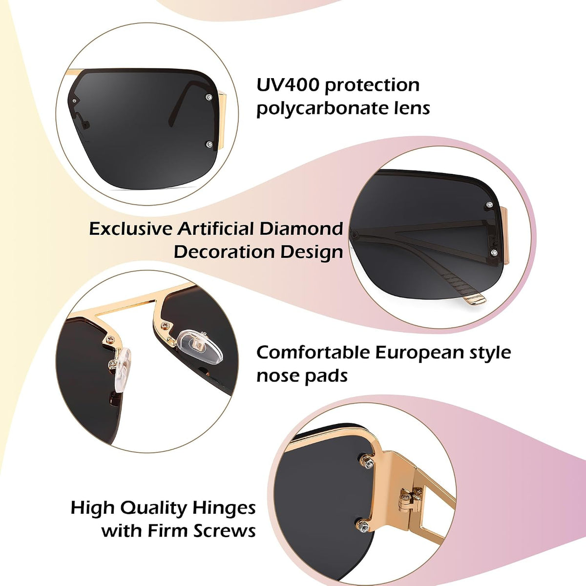 ÉÌƷͼƬ 19 | B0CP2666ZB | FEISEDY Trendy Aviator Sunglasses for Women Men Retro Metal Rimless Frame Square Shades B2985