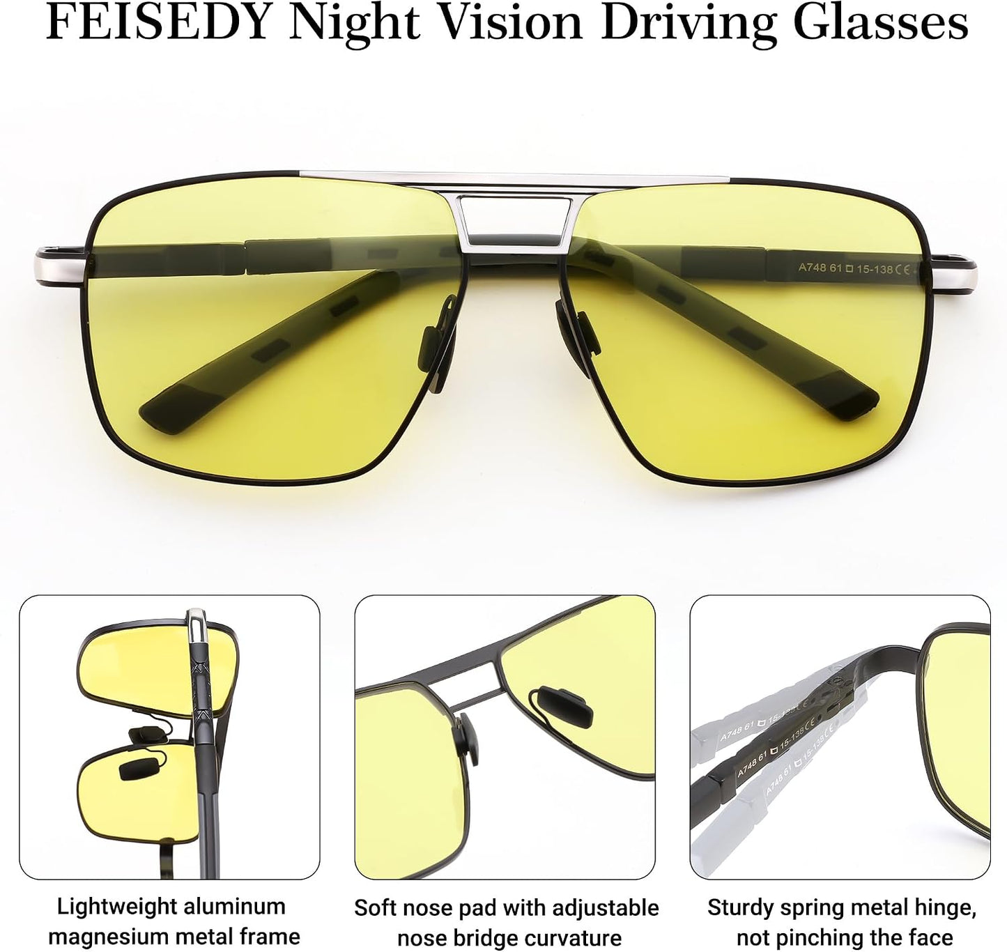 商品图片 19 | B0D6RBYFQB | FEISEDY Polarized Aviator Photochromic Sunglasses Men Women for Day and Night Driving Metal Frame B0172