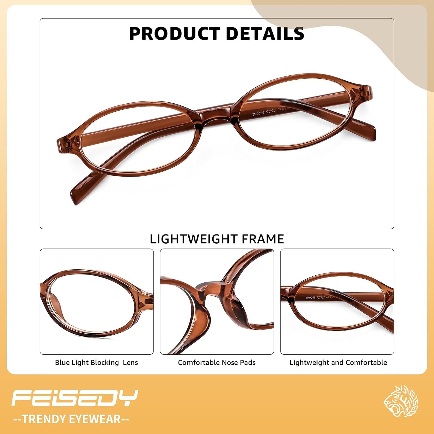 商品图片 5 | B0DKNKBFBX | FEISEDY Y2K Retro Oval Nerd Blue Light Glasses for Women B0258