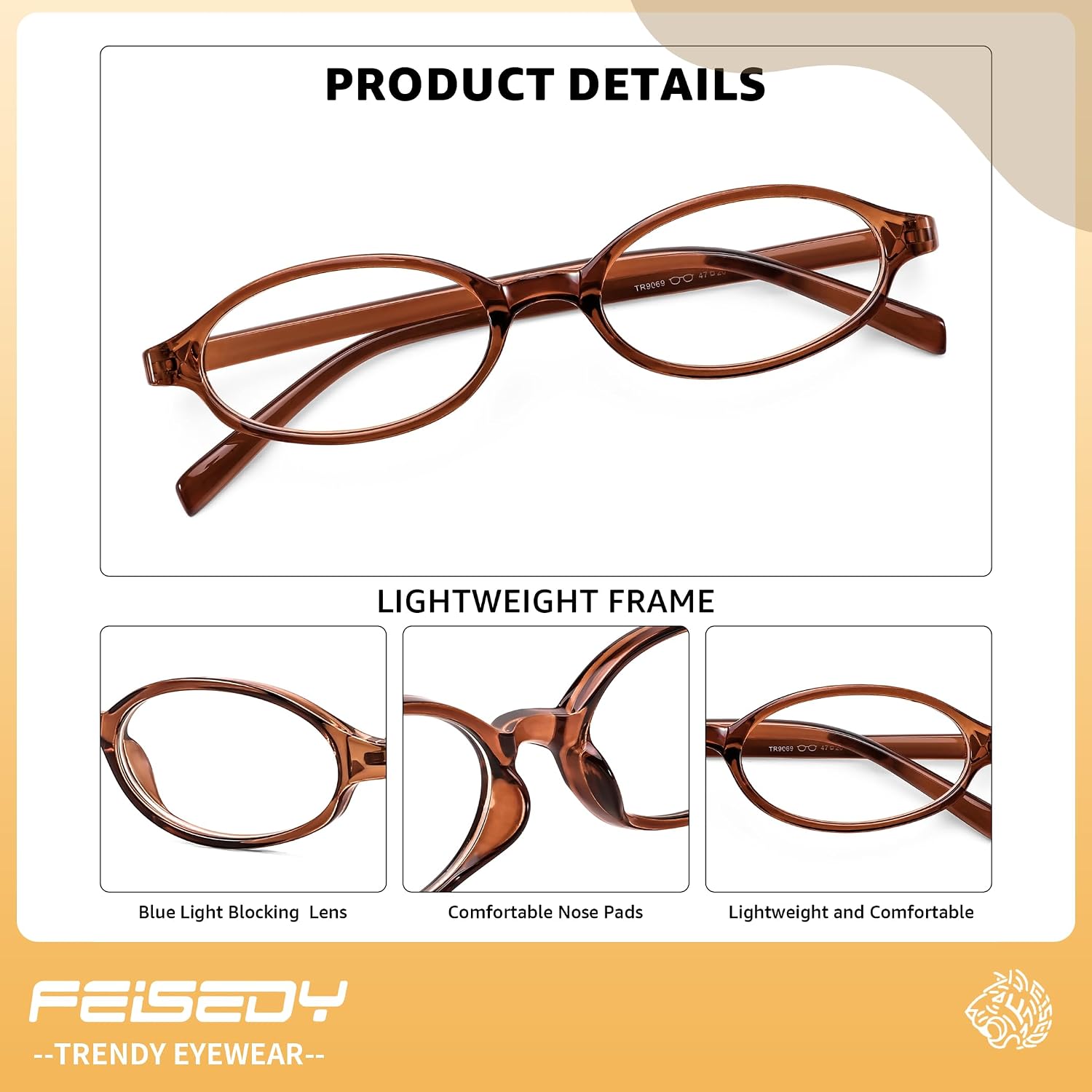 商品图片 5 | B0DKNKBFBX | FEISEDY Y2K Retro Oval Nerd Blue Light Glasses for Women B0258