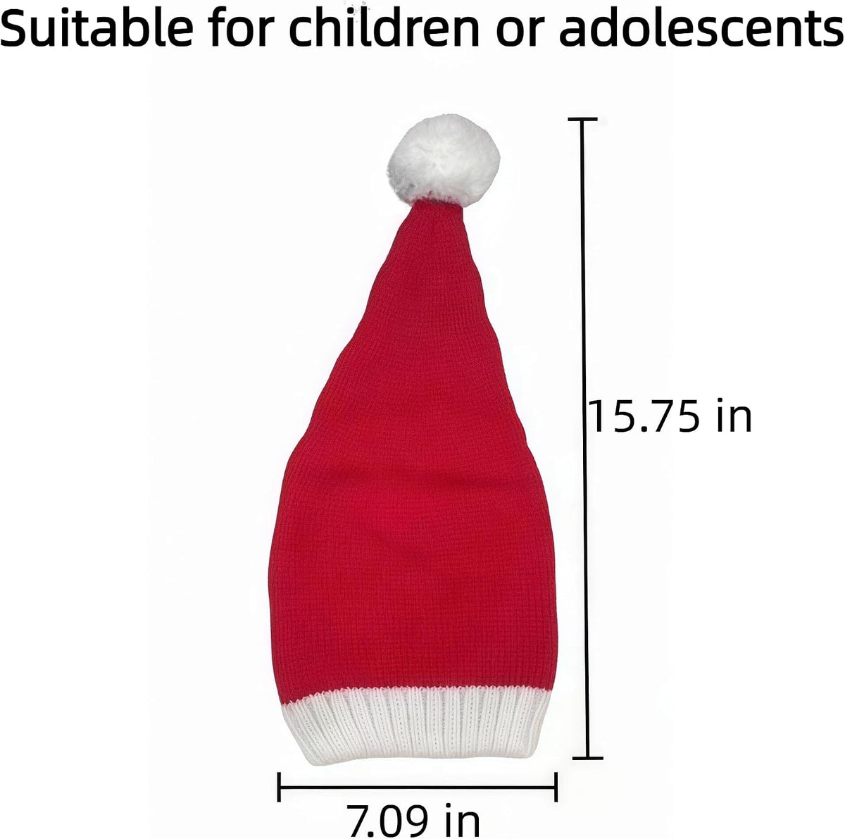 商品图片 12 | B0FWRJTSBJ | Santa Hats Adult & Kids, Christmas Hat with Pom Pom - Stretchy Knit Beanie, Soft Warm Acrylic Winter Hat for Xmas Party