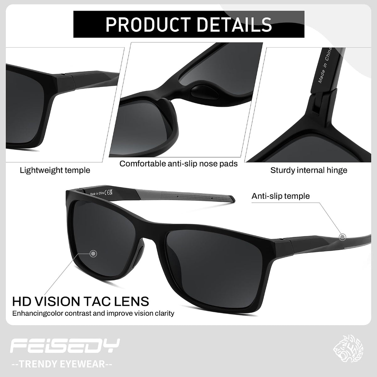 ÉÌƷͼƬ 3 | B0H1W4CQTC | FEISEDY Square Polarized Sunglasses for Men Women Lightweight B0441