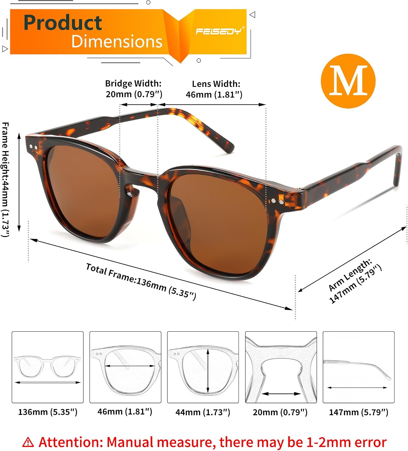 商品图片 22 | B0CCPBD9GS | FEISEDY Classic Polarized Sunglasses Retro Round Sunglasses for Women Men Trendy Shades B0002