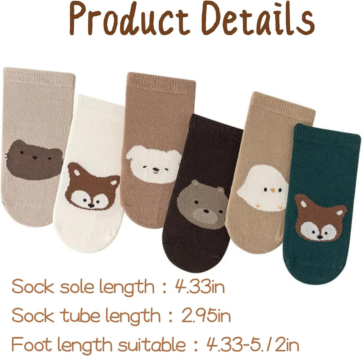 商品图片 7 | B0H2HQ69L4 | 6 Pairs Baby Toddler Non Slip Socks with Grippers, Crew Cartoon Animal Grip Socks for Kids Boys Girls 1-3 Years
