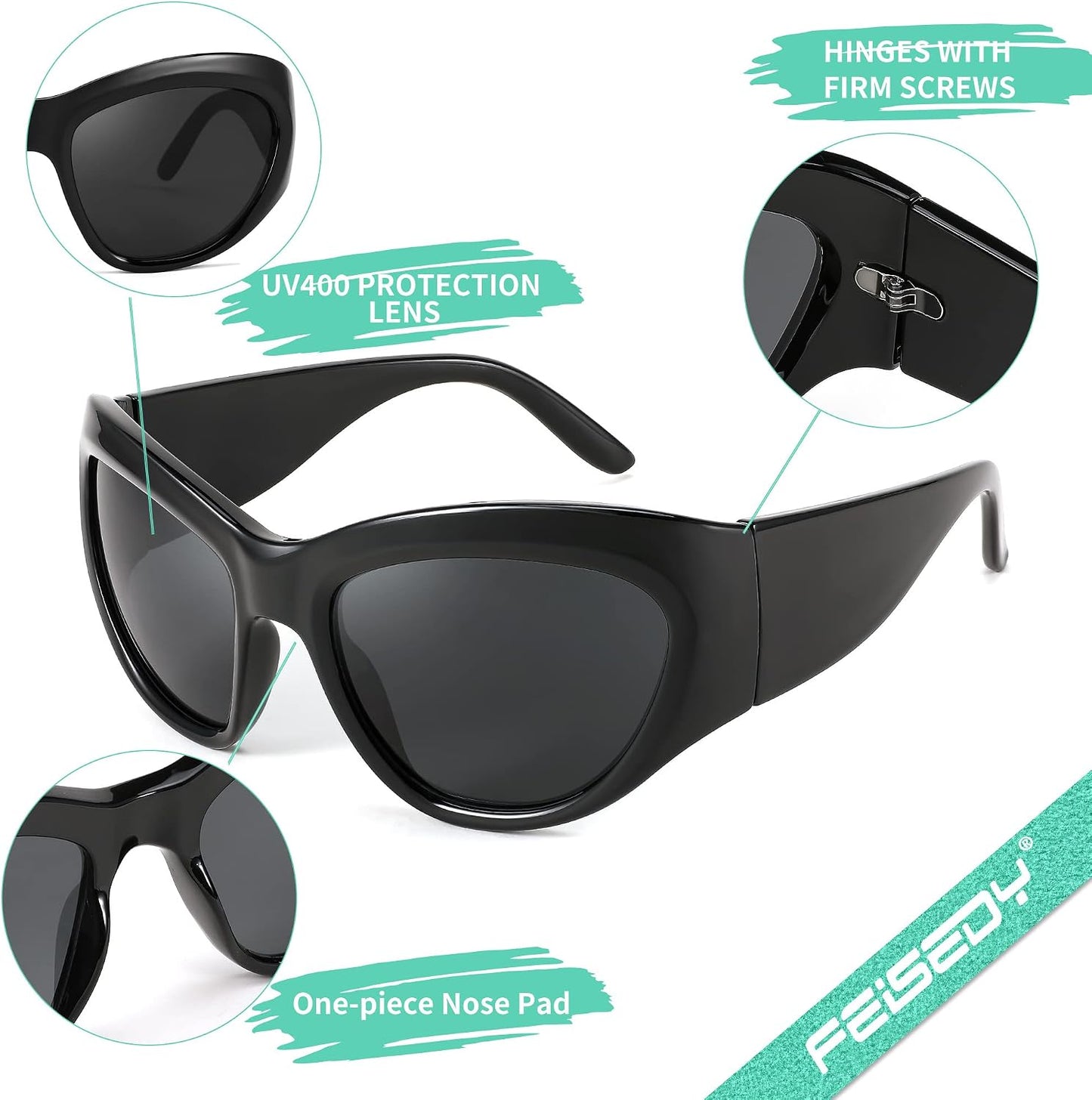 商品图片 6 | B0BQBWYZF6 | FEISEDY Trendy Y2k Sunglasses Women Men Oversized Shield Sunglasses Fashion Wrap Around Futuristic Glasses B2359