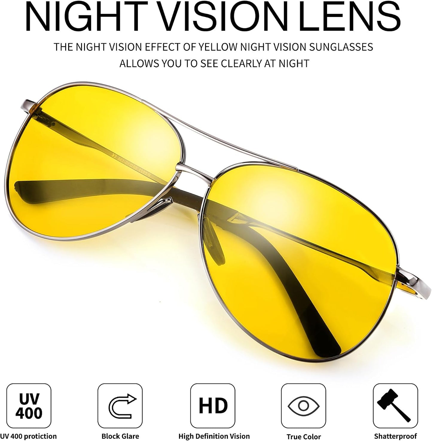 商品图片 16 | B07BDGXB1X | FEISEDY Night Driving Glasses Night Vision Aviator Anti Glare Eyewear for Men Women B2294