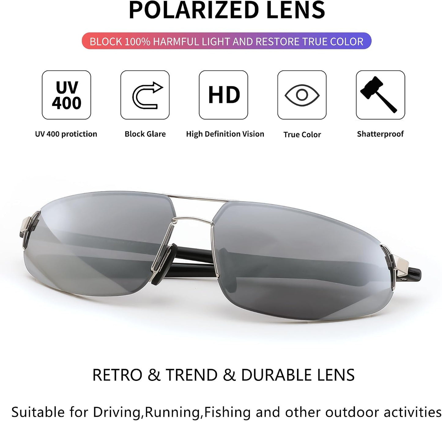 商品图片 10 | B0D22TVRVN | FEISEDY Vintage Sunglasses Men Polarized, Aviator Metal Frame Lightweight, Driving Fishing Running B0057
