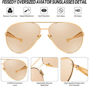 ÉÌƷͼƬ 6 | B0FKML2SSC | FEISEDY Oversized Aviator Sunglasses Women Men - Retro Gold Metal Chunky Frame, UV400 for Driving & Daily Wear B0311