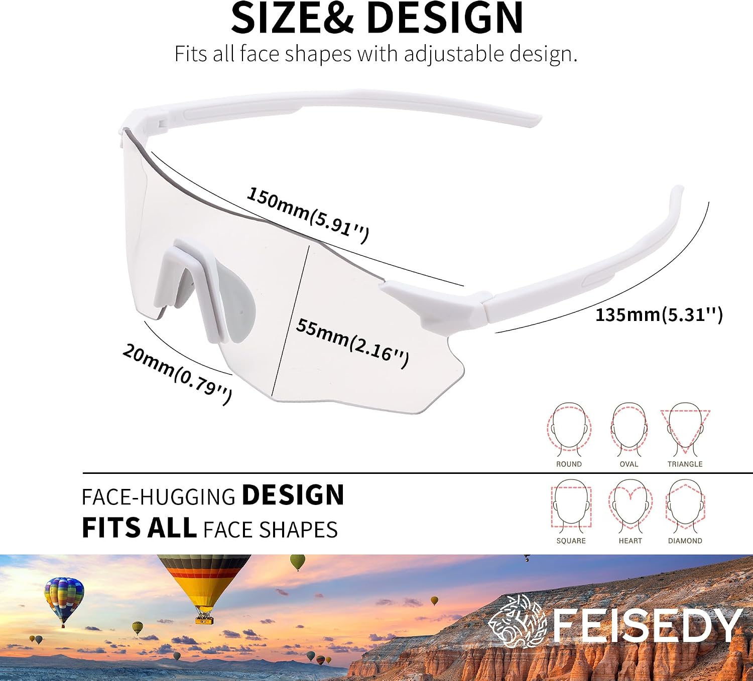 商品图片 31 | B0FHNVLT2X | FEISEDY Photochromic Cycling Glasses for Men Women Mountain Bike Sports Sunglasses UV Protection B0310
