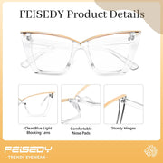 ÉÌƷͼƬ 50 | B0DGX4KTLX | FEISEDY Fashion Cat Eye Blue Light Blocking Glasses for Women Fake Retro Eyeglasses Oversized Stylish Eyewear Frame B0240
