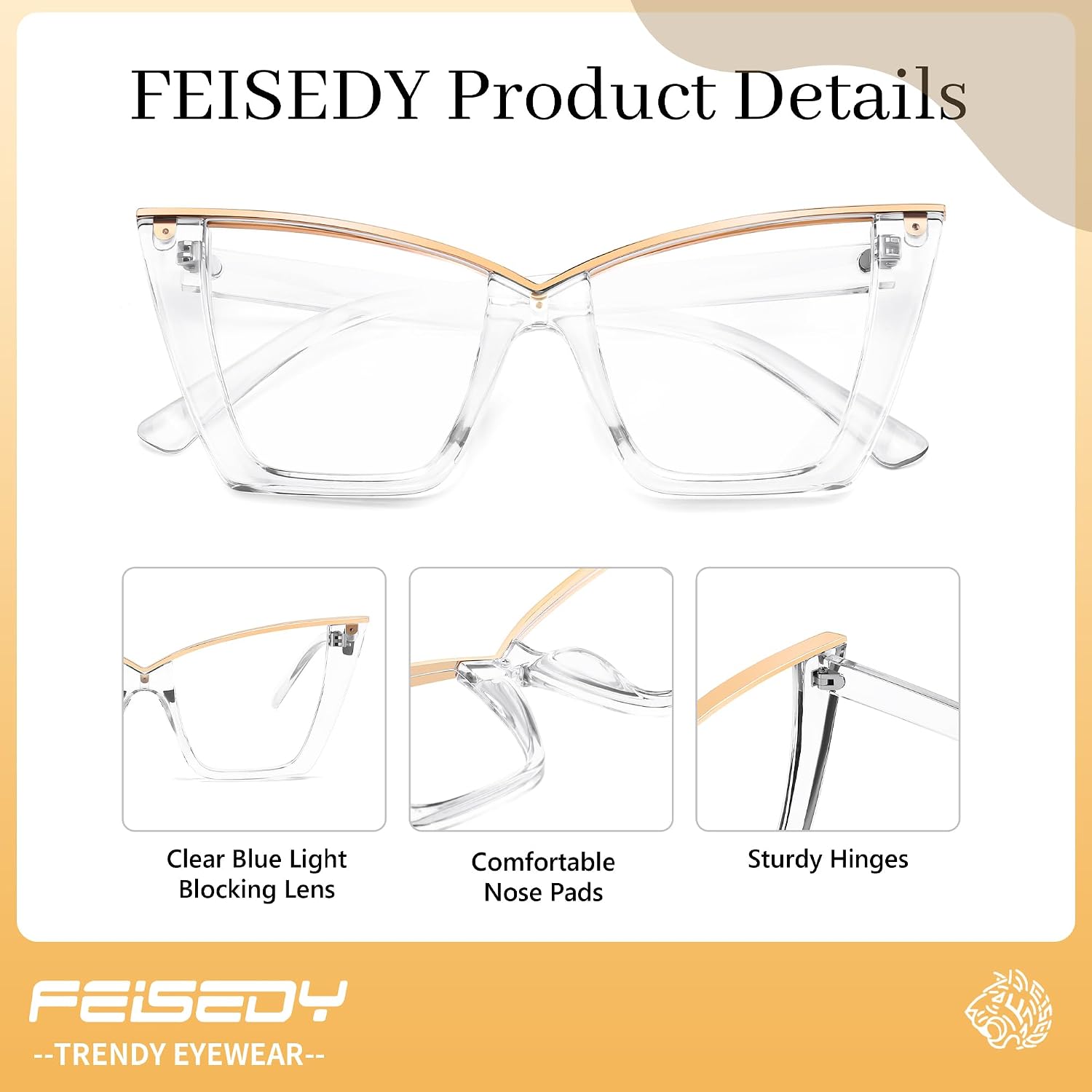 商品图片 50 | B0DGX4KTLX | FEISEDY Fashion Cat Eye Blue Light Blocking Glasses for Women Fake Retro Eyeglasses Oversized Stylish Eyewear Frame B0240