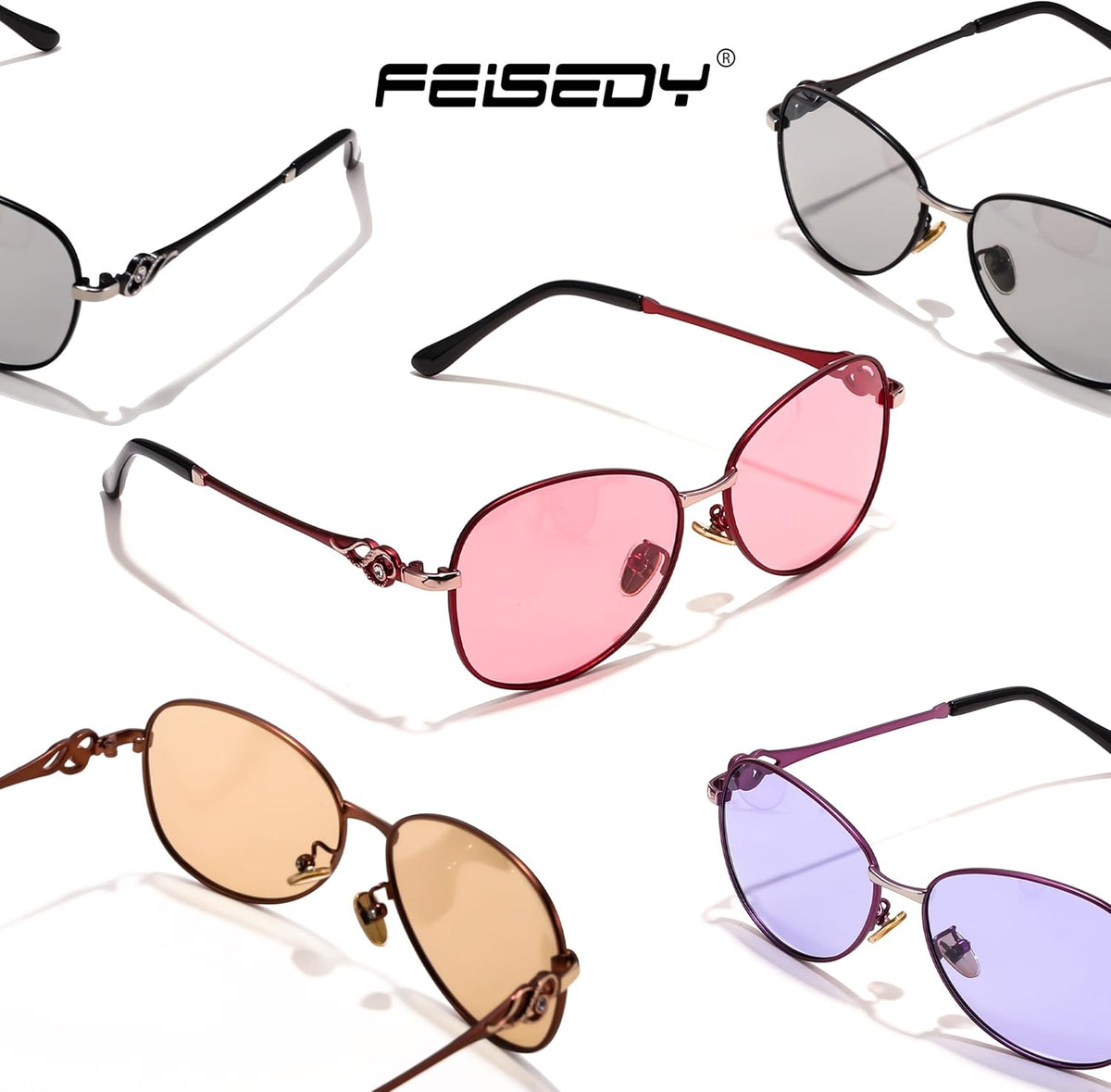 ÉÌƷͼƬ 20 | B0DCZMV6Y9 | FEISEDY Oval Photochromic Polarized Sunglasses Women Retro Metal Rhinestone Sunglasses Classic UV400 Protection B1119