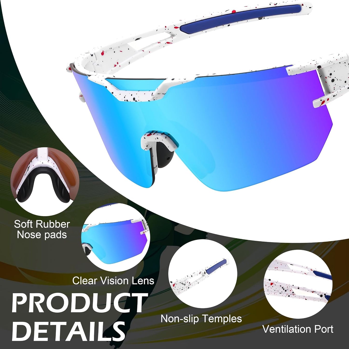 商品图片 36 | B0DBVLTVQD | FEISEDY Kids Sunglasses Youth Baseball Sun Glasses, UV400 Sports Cycling Softball Sunglasses for Adult Boys Girls B0227
