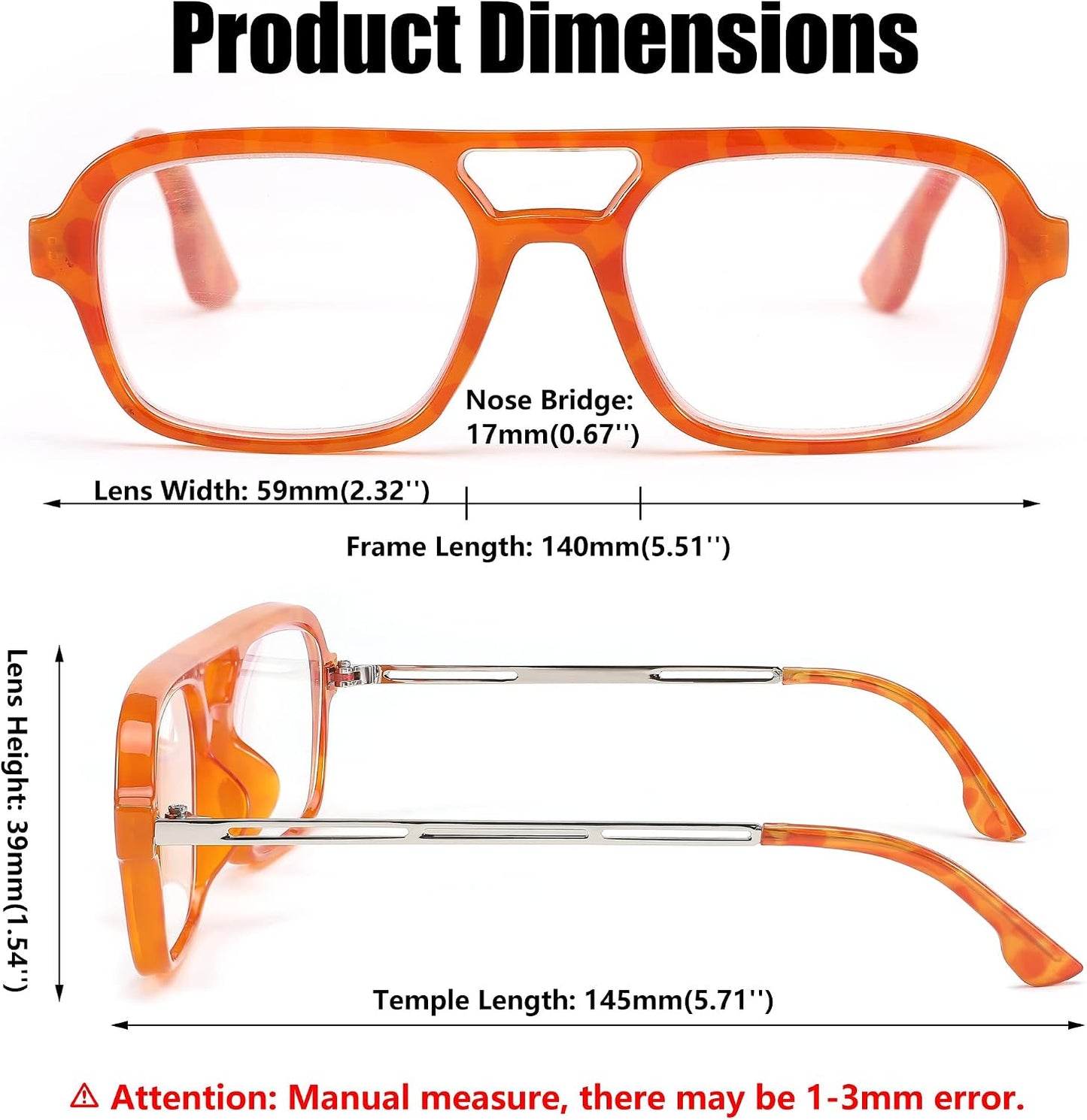 商品图片 21 | B0C65DXFMC | FEISEDY Retro Square Blue Light Blocking Reading Glasses for Women Men 70s Flat Aviator Glasses Anti-Fatigue Reader B2993