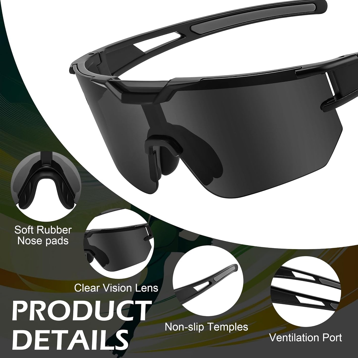 商品图片 12 | B0DBVLTVQD | FEISEDY Kids Sunglasses Youth Baseball Sun Glasses, UV400 Sports Cycling Softball Sunglasses for Adult Boys Girls B0227