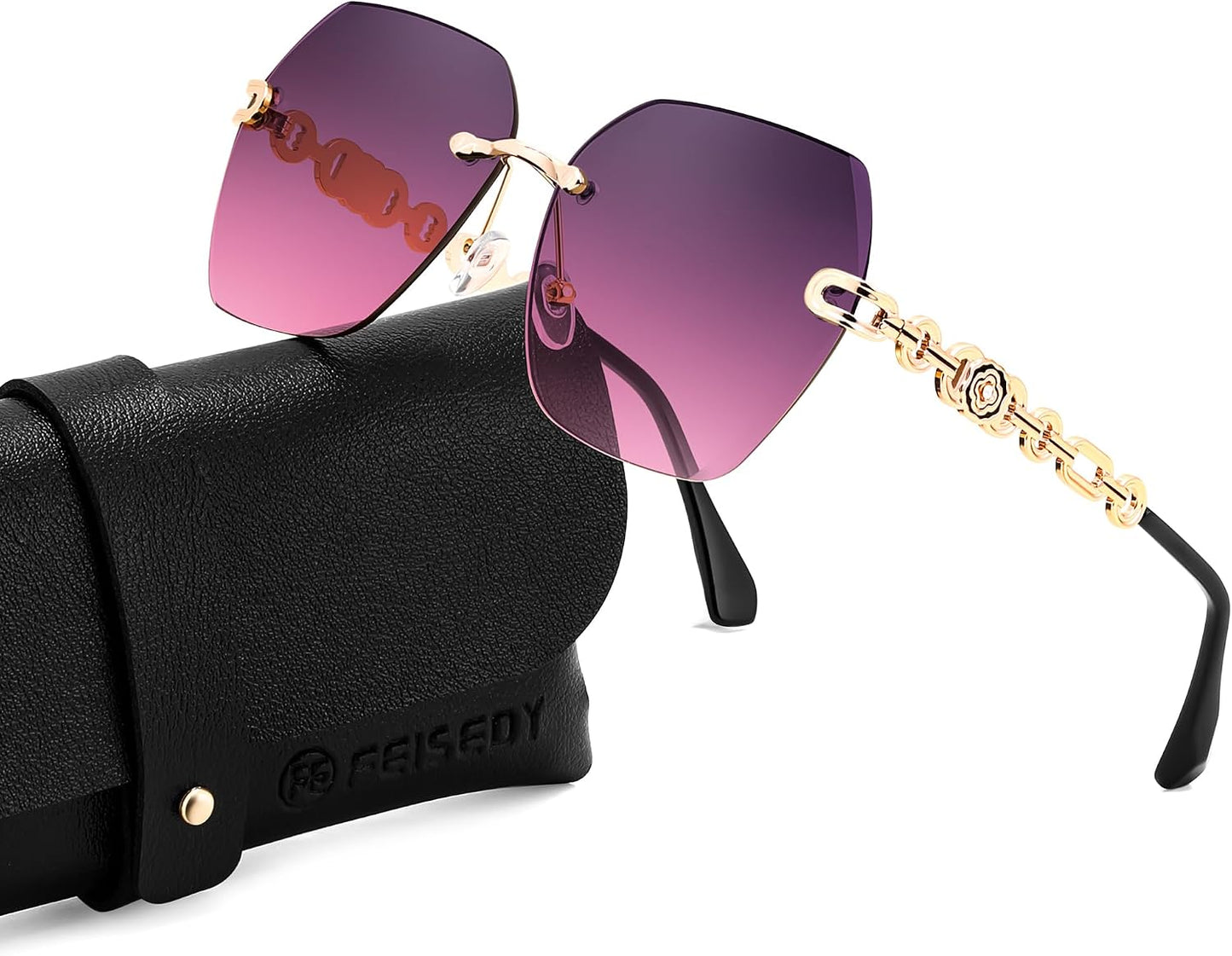 商品图片 43 | B083VRLS2Q | FEISEDY Classic Rimless Sunglasses Women Metal Frame Diamond Cutting Lens Sun Glasses B2567