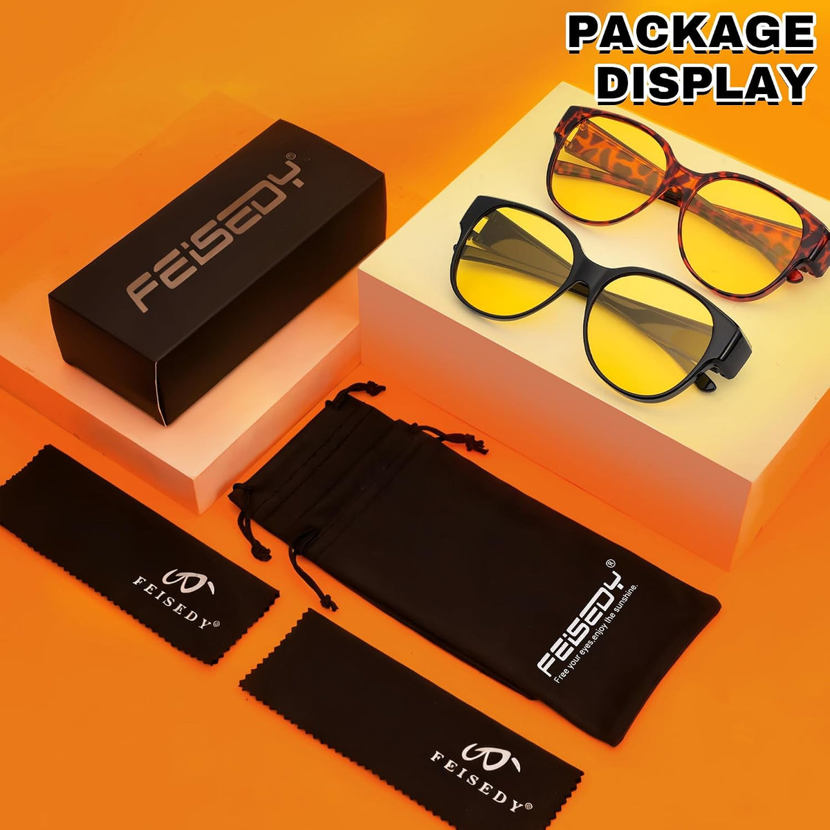ÉÌƷͼƬ 33 | B0FX4NQCGM | FEISEDY 2Pack Night Driving Glasses Over Glasses with Yellow Lenses Fit Over Polarized Nighttime Sunglasses B0331